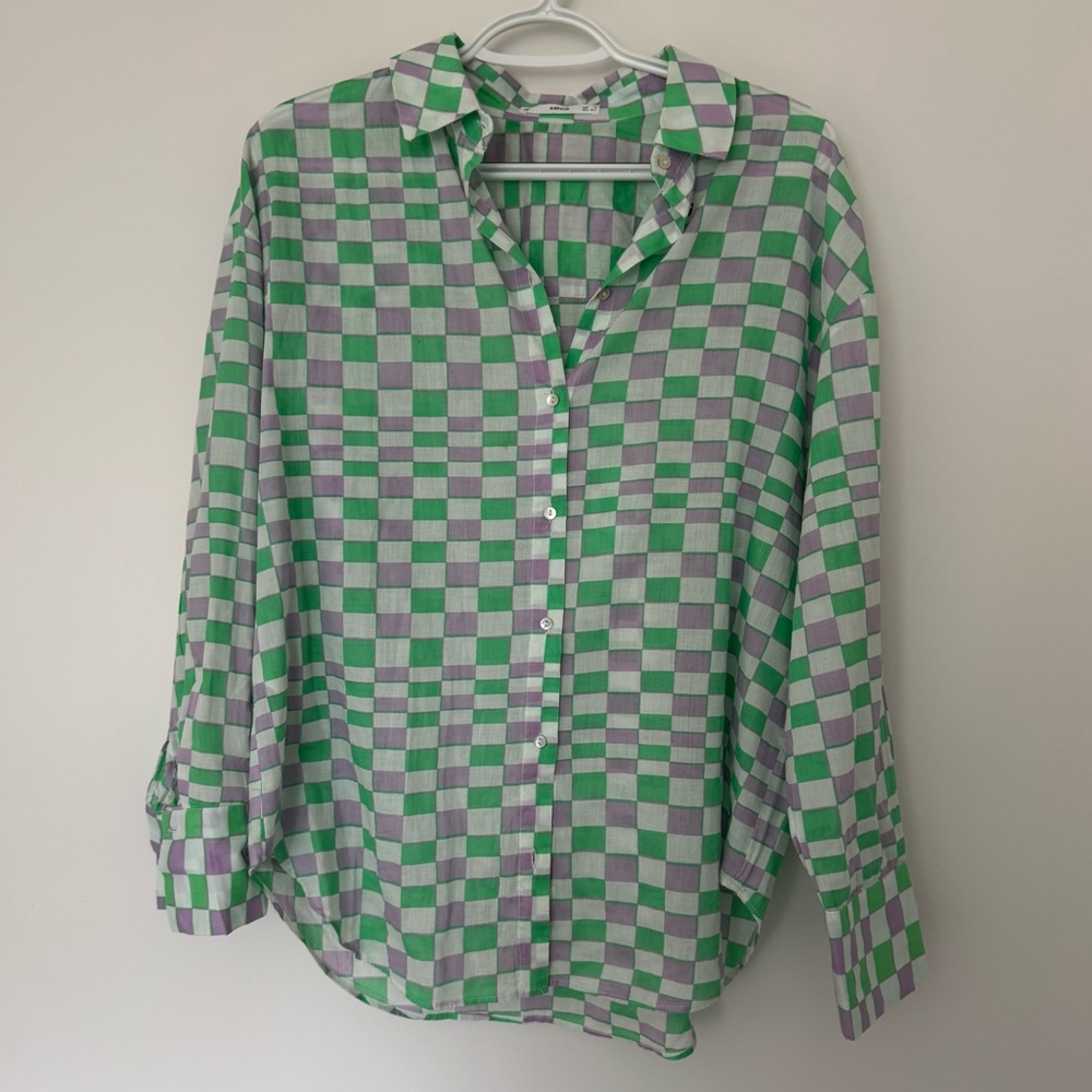 Mango Green and Purple Checkered Shirt
